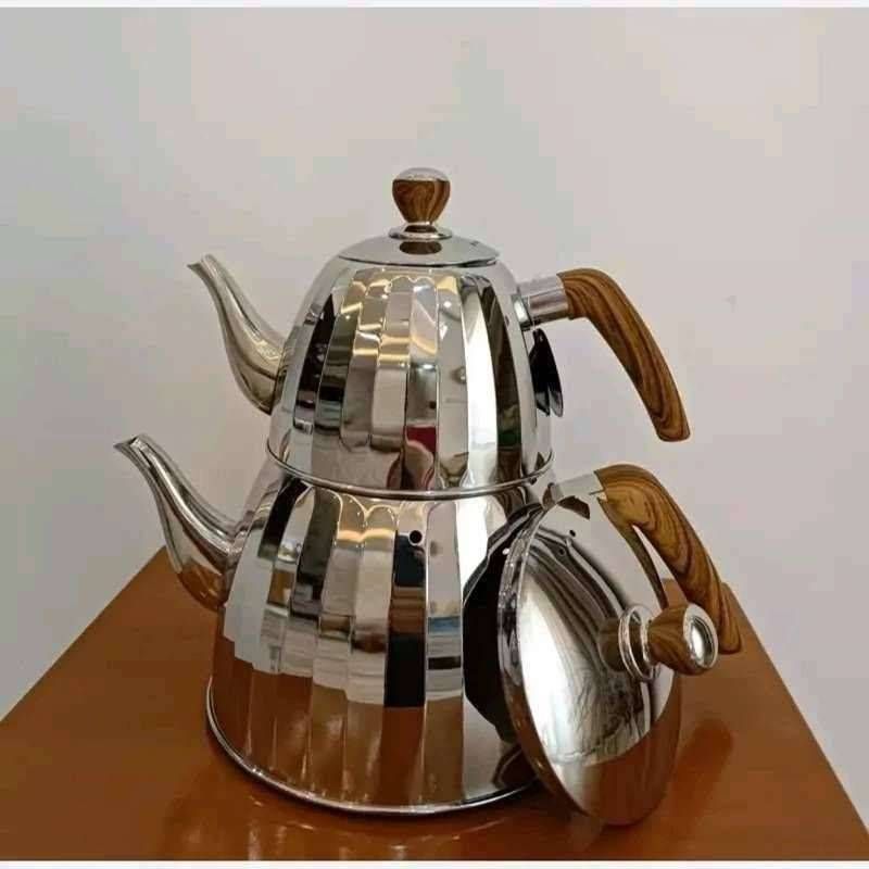 کتری قوری استیل دسته بغل چوبی زیو (ترکیه) 202090