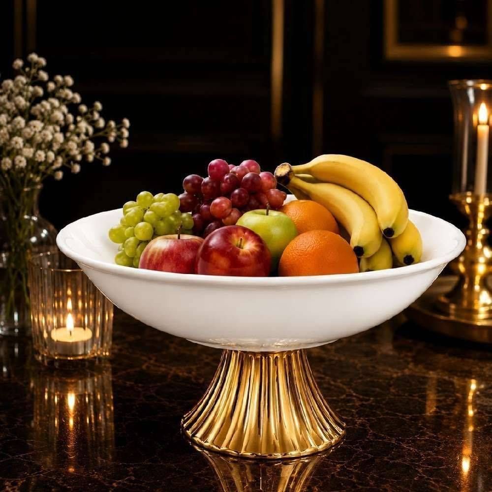 کاسه چینی پایه دار بزرگ لب طلا 32 203069