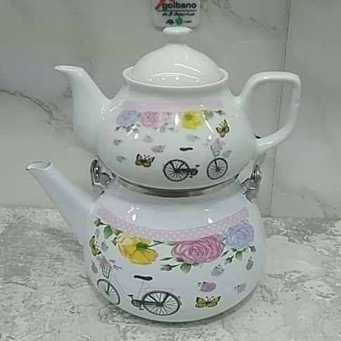 کتری قوری لعابی چرخ و طبیعت طرح رسا 202091