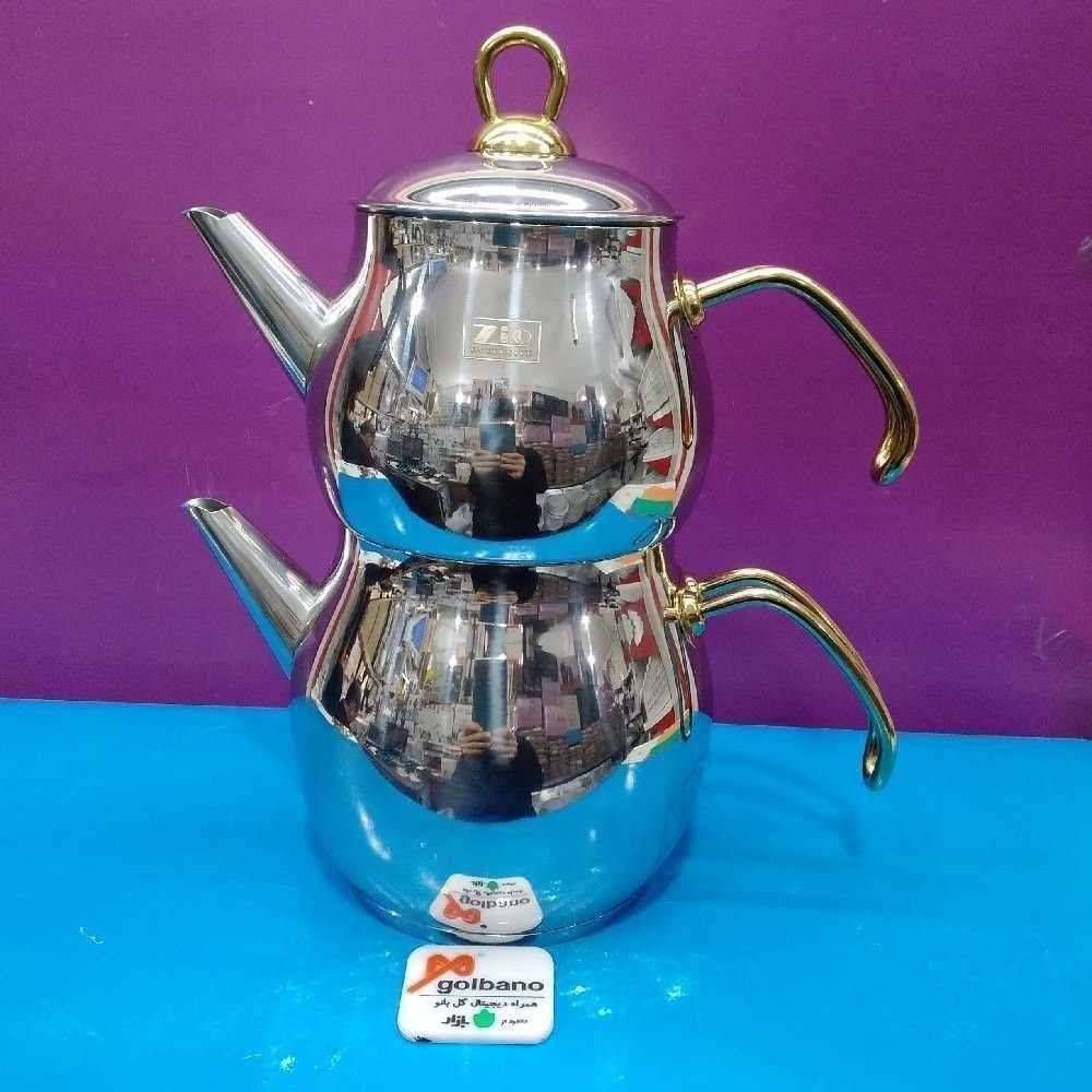 کتری قوری استیل زیره چدنی دسته طلایی 202083