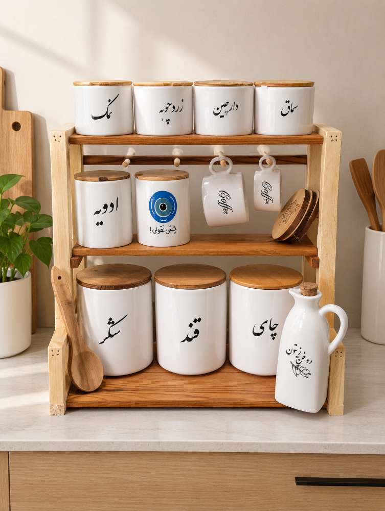استند ادویه چوبی آویزدار ۳طبقه کد203964