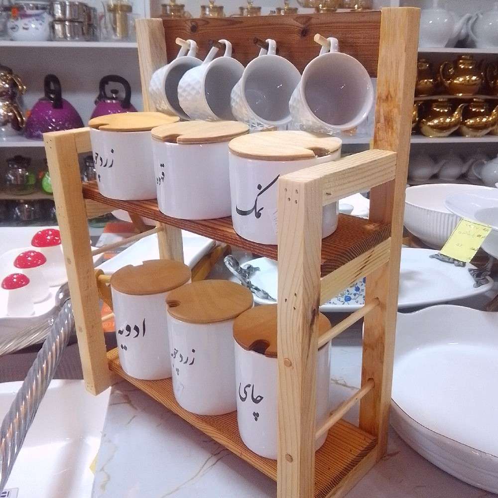 استند چوبی دورنگ دوطبقه کلاسیک