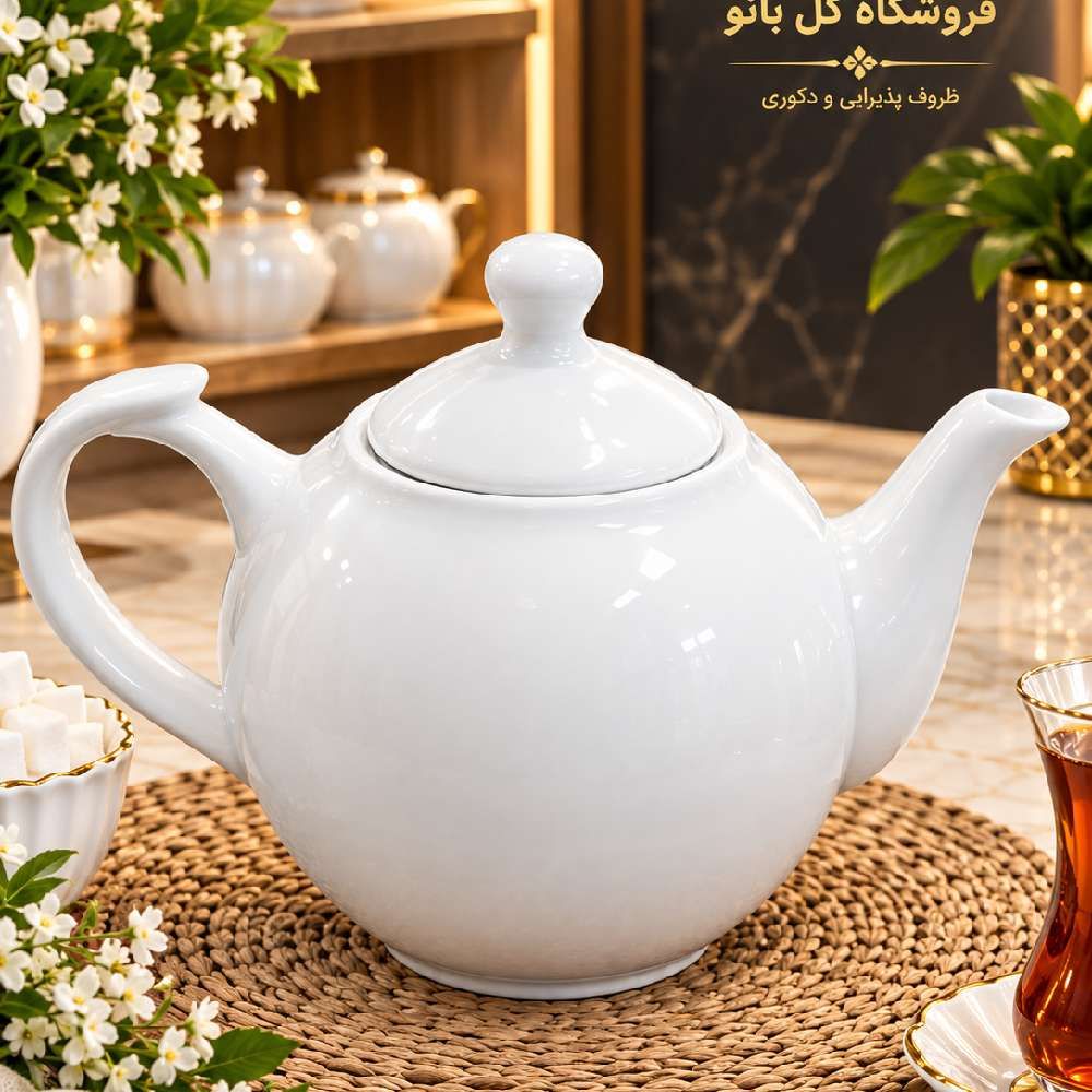 قوری چینی 7 کوپ ساده سایز متوسط 203011